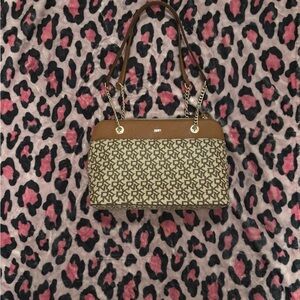 DKNY Brown and Cream Monogram Shoulder Bag